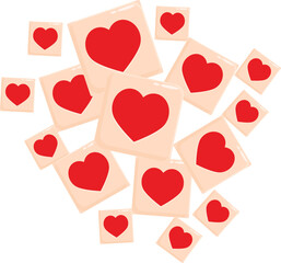 Red hearts are floating on square tiles, creating a romantic and playful atmosphere