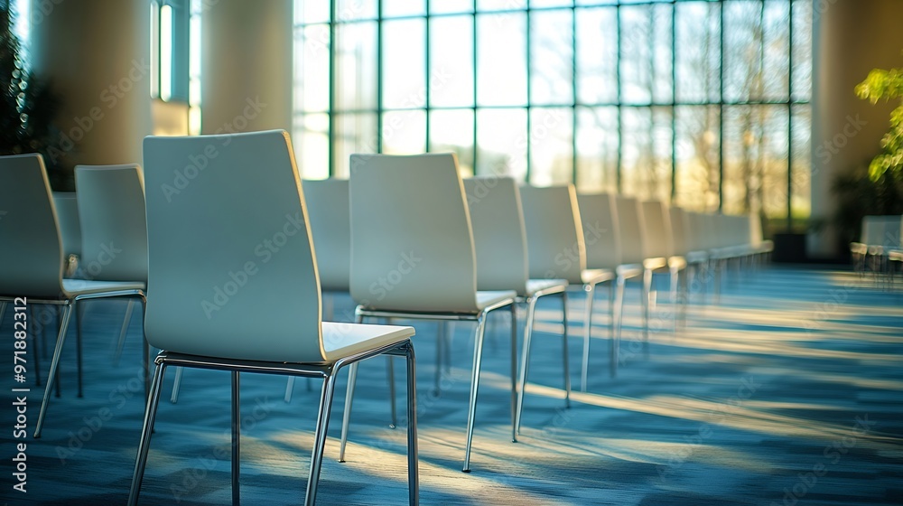 Poster rows of chairs in an empty conference room : generative ai