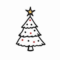 Fototapeta premium Hand-drawn Christmas tree, decorated with red and black ornaments and a yellow star 
