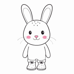 Fototapeta premium Cute cartoon bunny wearing boots on a white background with copy space 