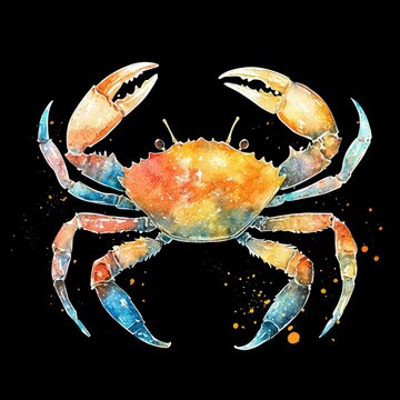 watercolor crab on black background clip art preview