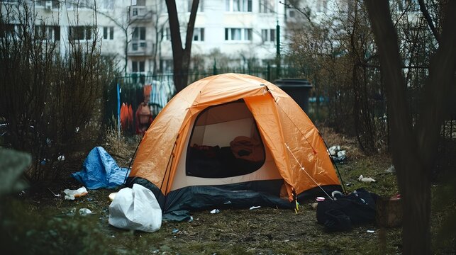 Outdoor Camp with Makeshift Tents.