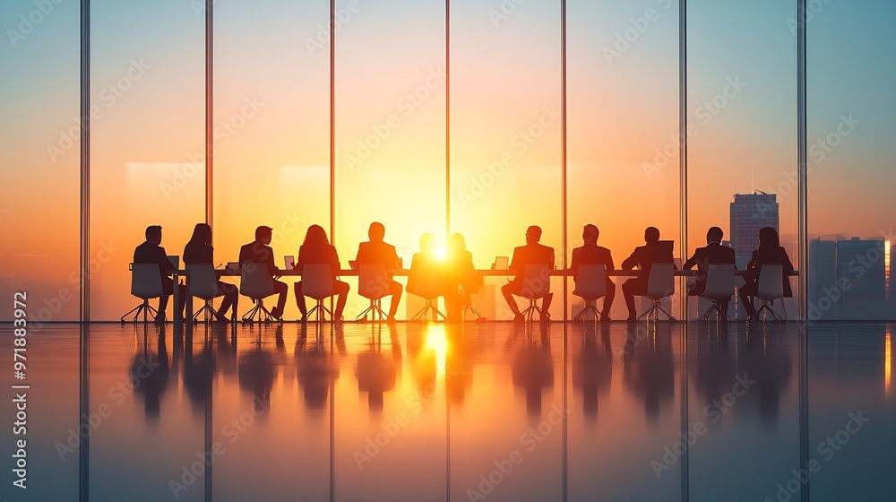Poster long banner with successful business team having meeting in office group of colleagues discussing co