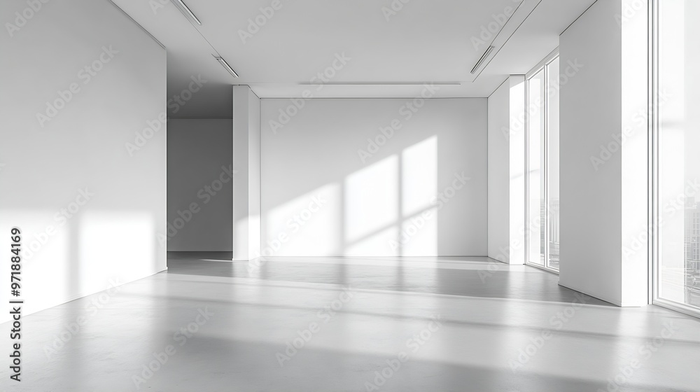Aufkleber white room wall background white empty room for products and design white studio room large empty white room with walls and corners : Generative AI