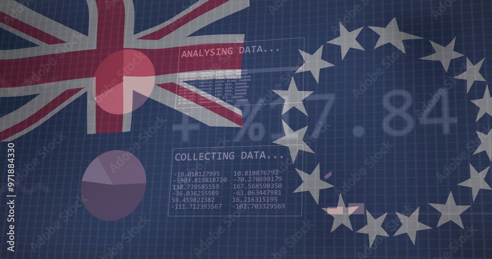 Poster uk and eu flags with binary code and financial data image