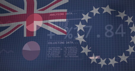 UK and EU flags with binary code and financial data image