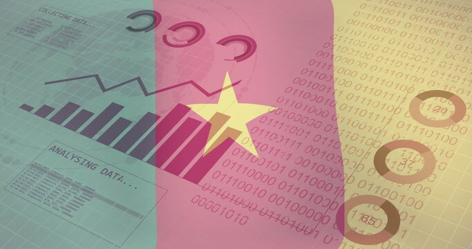 Collecting data and binary coding image over flag of Cameroon - Powered by Adobe