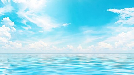 Obraz premium Calm Blue Ocean with White Clouds and Sunny Sky