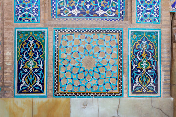 Obraz premium Decorative tile work patterns of the ancient grand mosque in Yazd, Iran.