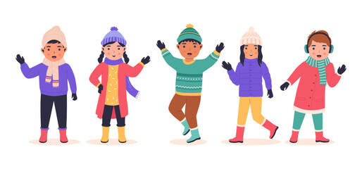 Vector of children smiling laughing on a winter day