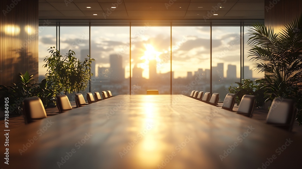 Poster spacious conference room with a beautiful view : generative ai