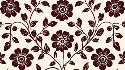 Floral Pattern  Burgundy and White  Seamless  Repeat  Background  Texture  Design  Wallpaper  Fabric