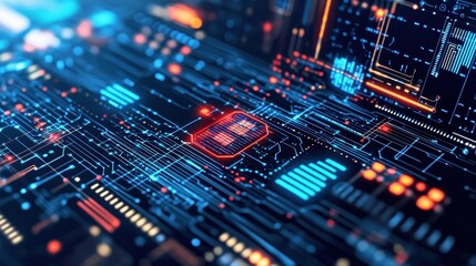 Obraz premium Abstract Digital Circuit Board with Glowing Lines and Data