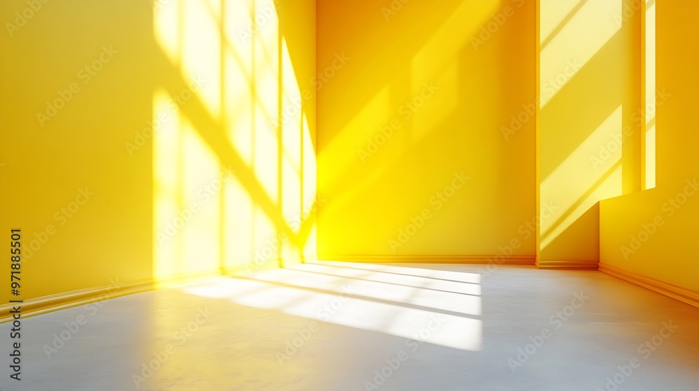 Fototapete empty corner of yellow room with deep artistic shadow minimalistic 3d space concept : generative ai