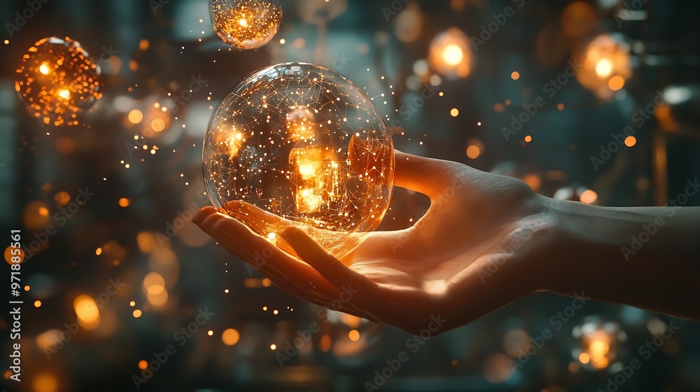 Aufkleber AI machine learning robot hands and human touch on big data networks creative brain data in light bulbs artificial intelligence science and technology and future innovations that help  : Generative AI