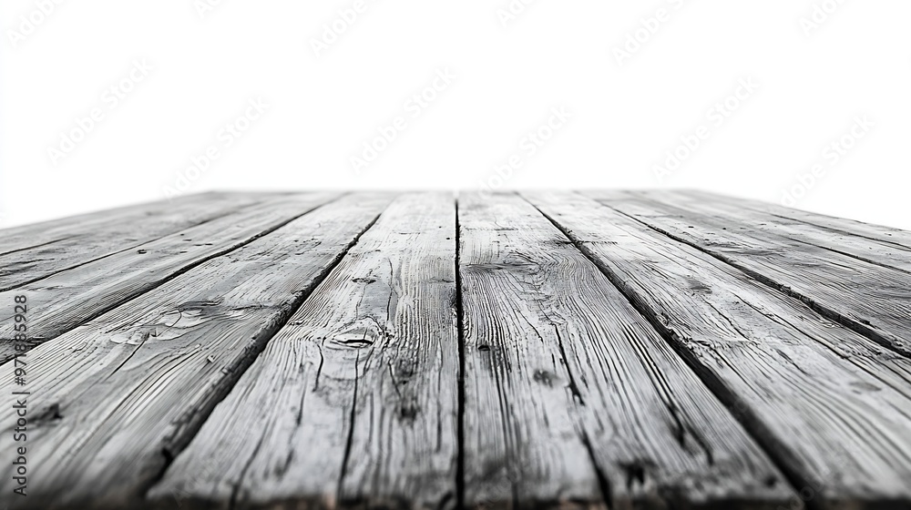 Poster empty grey wooden table isolated on white : generative ai