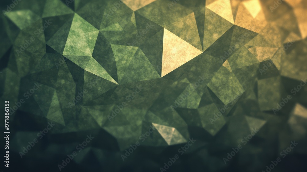 Poster a complex pattern of green geometric shapes intertwines to create a visually striking abstract textu