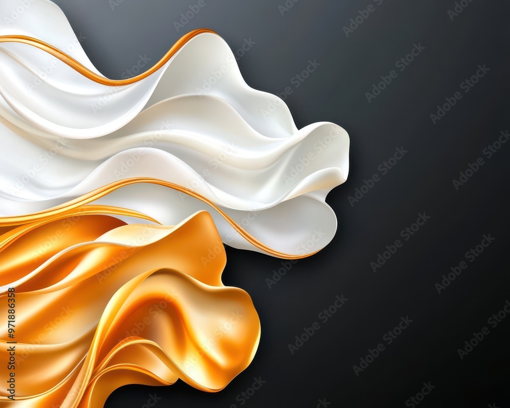 Poster abstract white and gold swirling shapes on black background