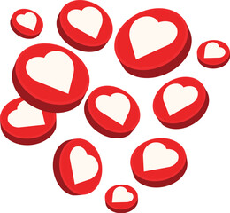 Group of red and white like buttons are floating in an empty space