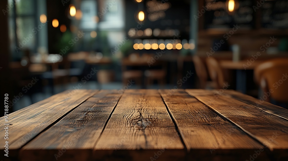 Leinwandbilder the empty wooden table top with blur background of cafe exuberant image : generative ai