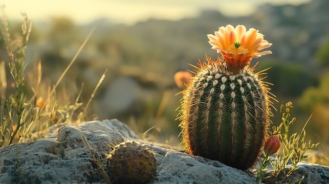 cacti mandacaruCereus jamacaru with flowers and natural landscape background : Generative AI