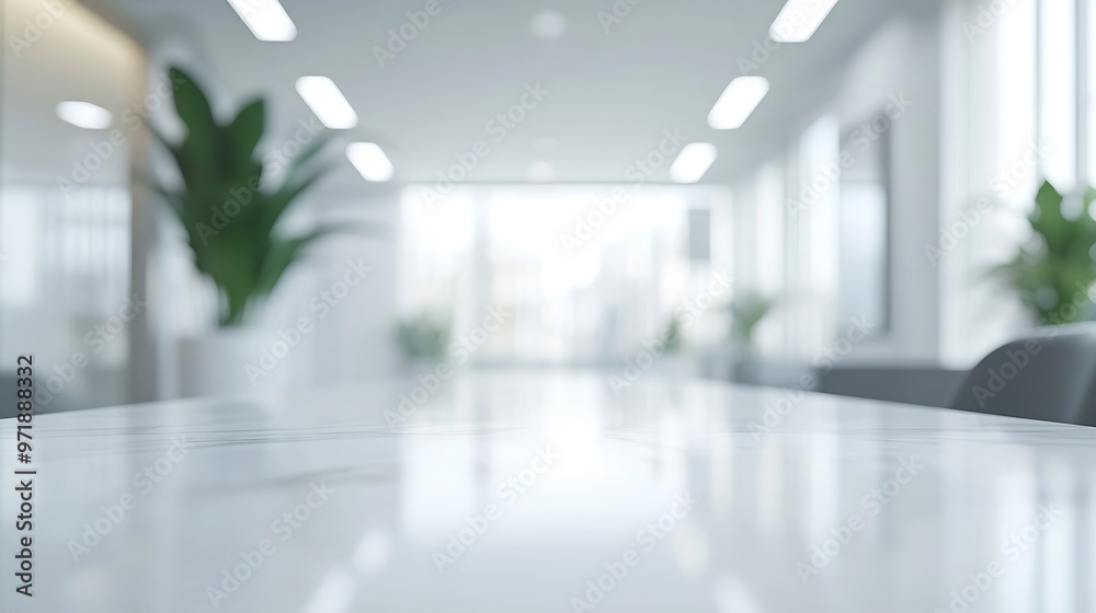 Aufkleber blur background of empty modern office background workspace interior design white color clean and br
