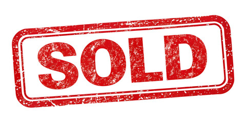 SOLD red rubber stamp isolated on transparent background or white background with distressed texture effect