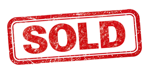 SOLD red rubber stamp isolated on transparent background or white background with distressed texture effect