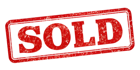 SOLD red rubber stamp isolated on transparent background or white background with distressed texture effect