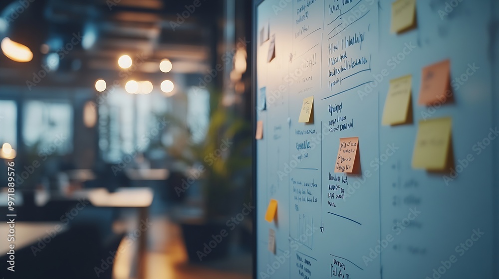 Poster whiteboard for plots and ideas in meeting room in office center : generative ai