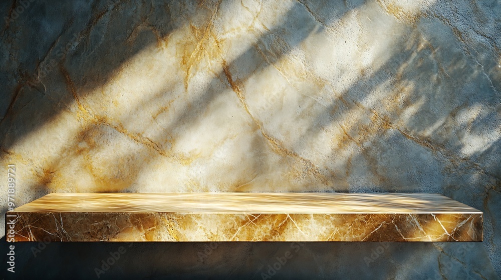 Fototapete gold marble table with nature shadow on concrete wall texture background suitable for cosmetic produ