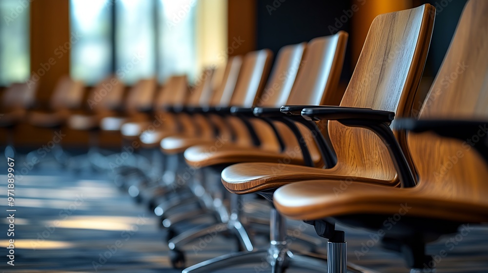 Poster rows of chairs in an empty conference room : generative ai
