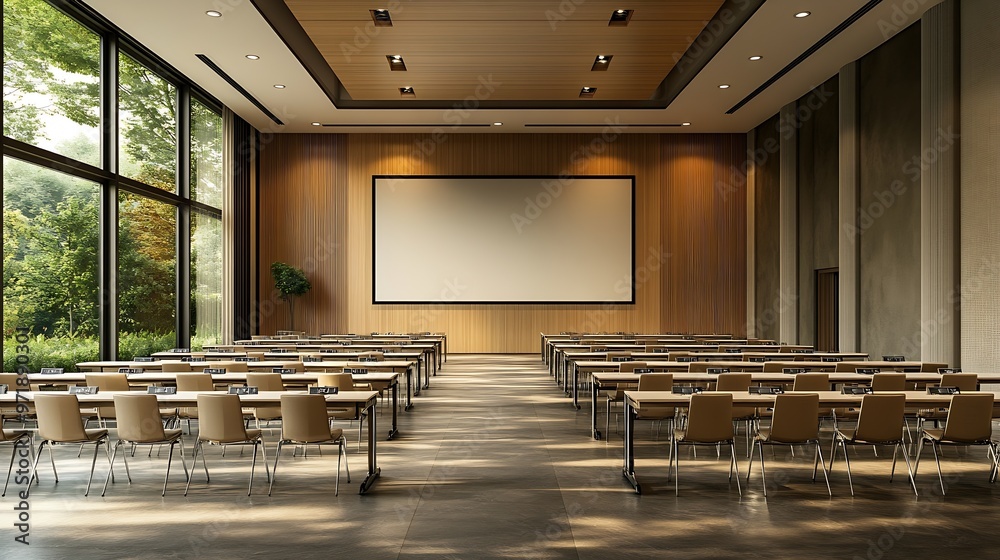 Poster empty modern conference room for presentations with big screen : generative ai