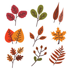Obraz premium Hand drawn autumn leaves set. Autumn, fall, and thanksgiving decoration. Suitable for flat design graphic illustration, clip art, stickers, etc