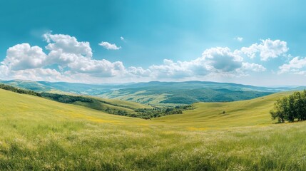 Fototapeta premium Mountain Valley Landscape Under Blue Sky