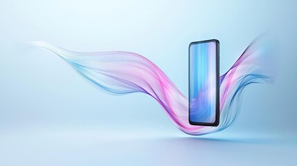 Graphic of digital data transfer between devices, symbolizing communication efficiency and modern skills