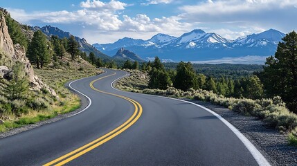 Empty road Highway 120 curving around corner near Mono Lakes : Generative AI