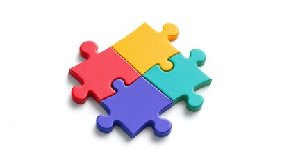 Front-facing, colorful puzzle piece isolated on a simple white background.