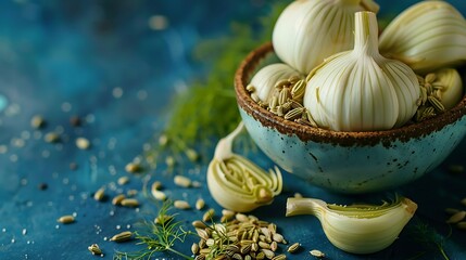Ripe fennel bulbs and dry seeds.