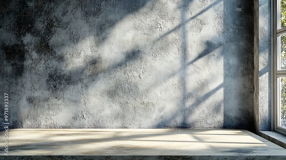 Leinwandbilder empty tabletop with window shadow on concrete wall texture background suitable for product presentat