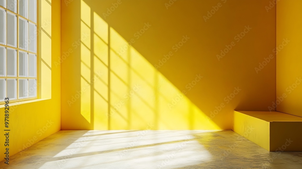 Fototapete Empty corner of yellow room with deep artistic shadow Minimalistic 3d space concept : Generative AI