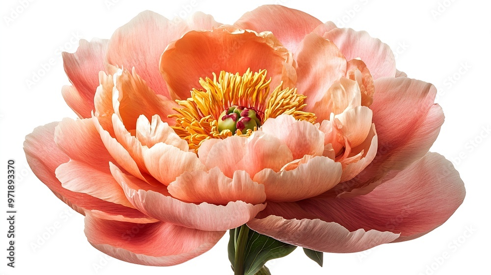 Poster Peony  flower  on a  white isolated background with clipping path Closeup For design Nature : Generative AI