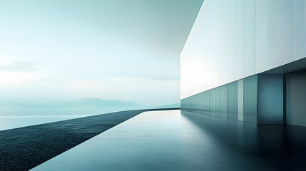 Modern Building with Glass Walls by the Sea
