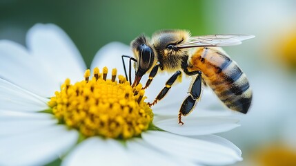 a bee is sucking the nectar of a white flower : Generative AI