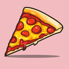 Slice of pepperoni pizza on a pink background, vector illustration