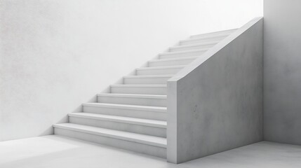 Fototapeta premium Empty white concrete stairway with a handrail are near the wall abstract architecture background : Generative AI