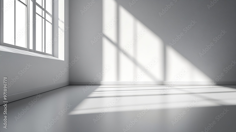 Aufkleber Empty white corner Abstract studio background for product presentation 3d room with shadows of window Minimalistic space concept with blurred backdrop : Generative AI