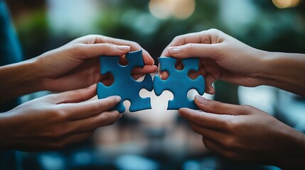 Coworkers hand holding jigsaw puzzle With the cooperation of business people team joins together to campaign Environment Society and Corporate Governance Sustainable corporate social e : Generative AI