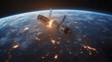 Telecommunication satellite providing global internet network and high speed data communication above Europe Satellite in space low Earth orbit Worldwide communication technology : Generative AI