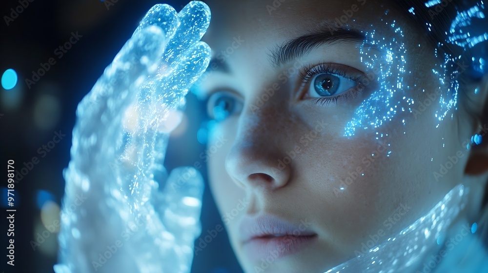 Aufkleber medical worker touch virtual medical revolution and advance of technology artificial intelligenceai 